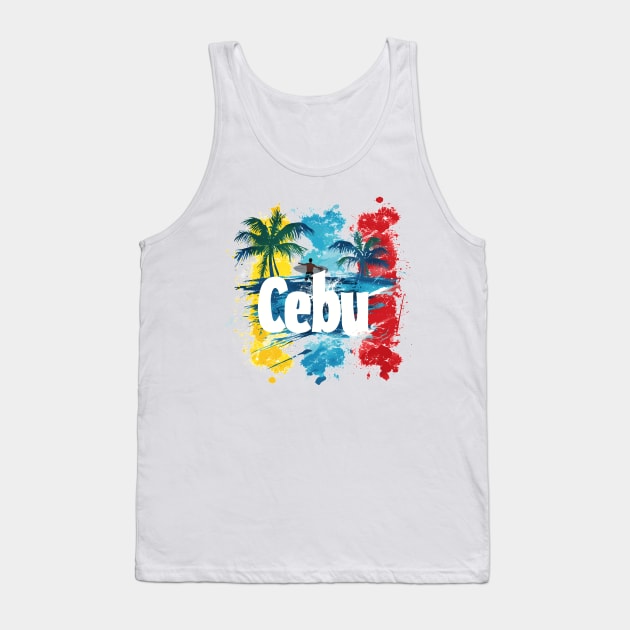 Philippines Cebu Vibes - Colourful palm trees and surfer graphics Tank Top by MLArtifex